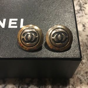 Vintage Chanel Gold Round Statement Stud Earrings